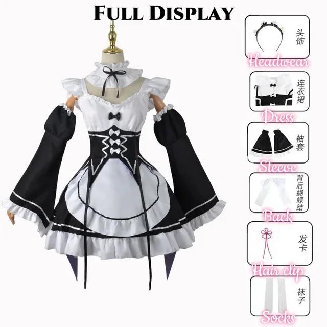 Anime Game Re:zero Kara Hajimeru Isekai Seikatsu Costume Clothes Wig Ram Rem Cosplay Maid Uniform Woman