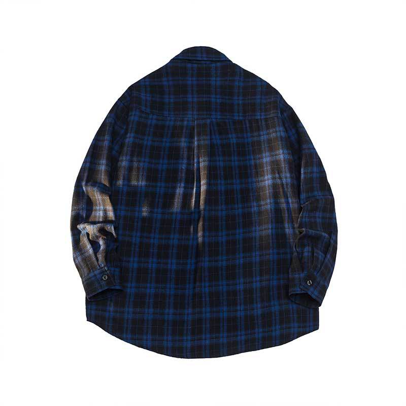 Men's Fashion Long-sleeved Plaid Shirt Loose Coat Men's and Women's Shirt Versatile Fur Shirt