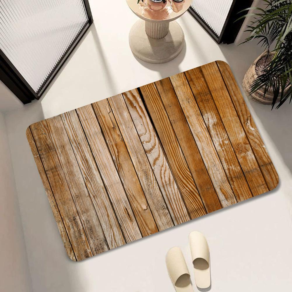 1pc Beautiful Wood Bathroom Absorbent Mats Anti-Slip Mats Home Decor Supplies Carpets Home Kitchen Floor Mats
