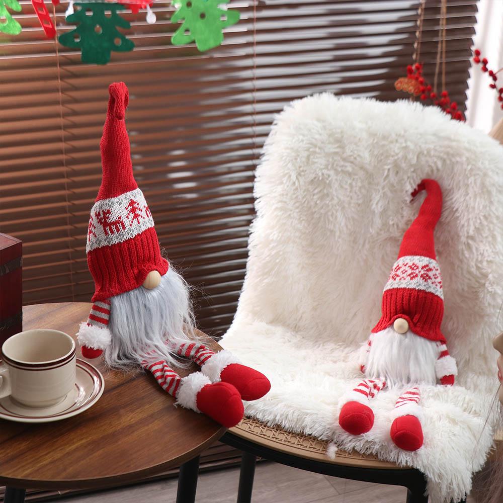Cartoon Christmas Faceless Gnome Doll Mini Knitted Christmas Doll Long-legged Christmas Doll Car