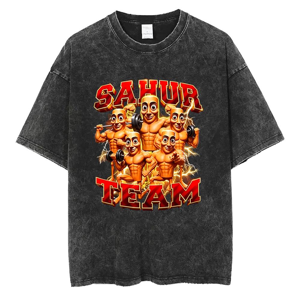 Washed Vintage Italian Brainrot John Pork Tung Tung Tung Sahur 67 Funny Meme T-shirt Casual Novelty Humor T Shirts Unisex