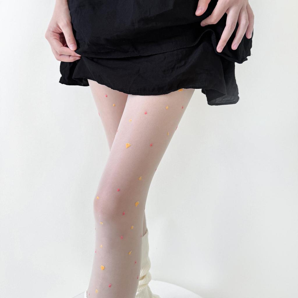 2024 Spring/Summer Core-Spun Jacquard Stockings: Ultra-Thin Slimming Socks with Polka Dots & Hearts