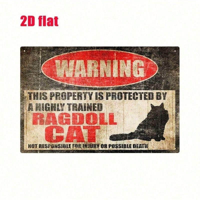

Metal Poster Funny Warning Sign Vintage Ragdoll Cat Rustic Iron Art Wall Decor