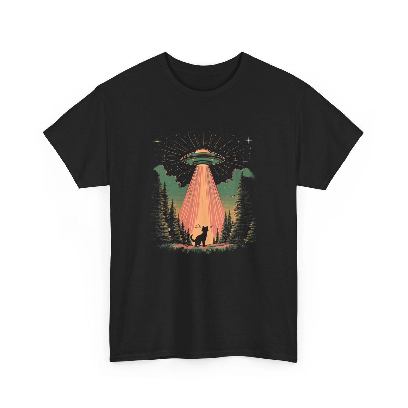 Cat & UFO Alien Shirt | Alien Themed T-Shirt | UFO Graphic Tee | Universe Space 4XL