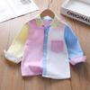 Camisa de Manga Larga con Bloques de Color Arcoíris para Niñas - Elegante Ropa de Otoño/Primavera