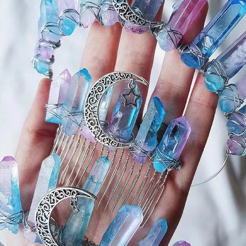 Красная хрустальная повязка на голову с луной и звездой – Многоцветный гальванизированный женский аксессуар для волос