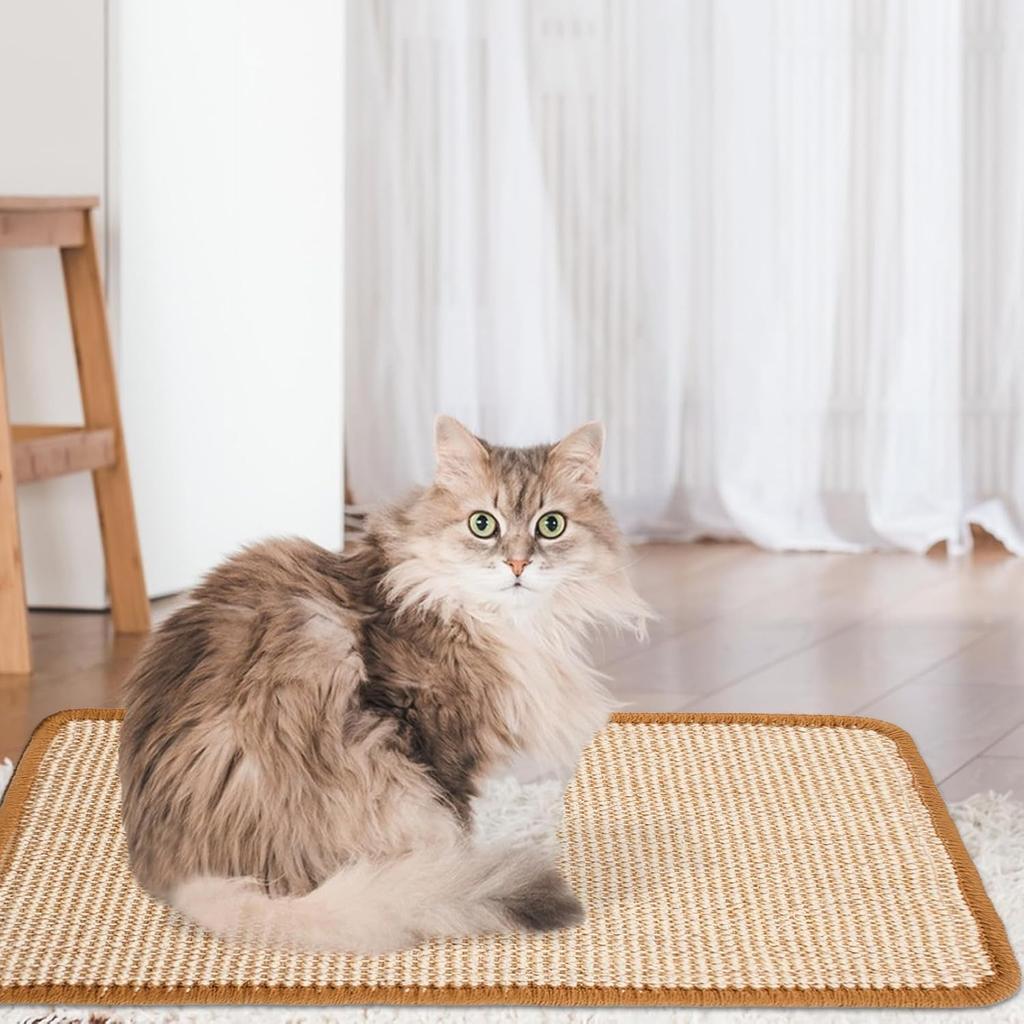 Cat Scratcher Mat,19.68 X 9.84 Inch Sisal Cat Scratching Pad Rug with Hook and Loop Sticky Cat Scratch Wall Mat Protect Carpet Sofa Floor Door