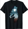 Forest with Full-Moon and Cliff of Silhouette Howling Wolf T-Shirt