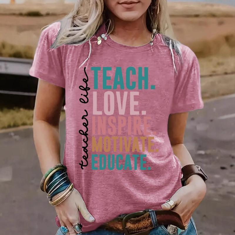 Sommar Tryckt Rundhalsad Pullover Kortärmad Dam T-shirt