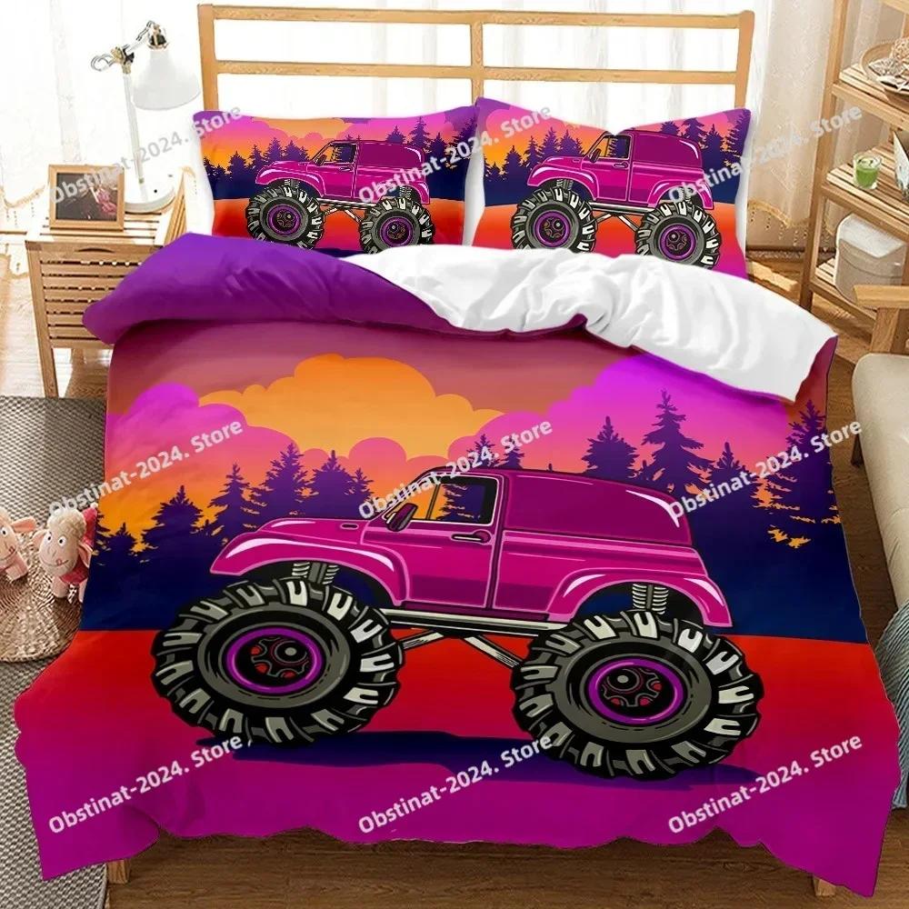 Truck Duvet Cover Set Automobile Blue Monster Pickup Truck Off Road Vehicle Bedding Set For Boys King Size Polyester Quilt Cover