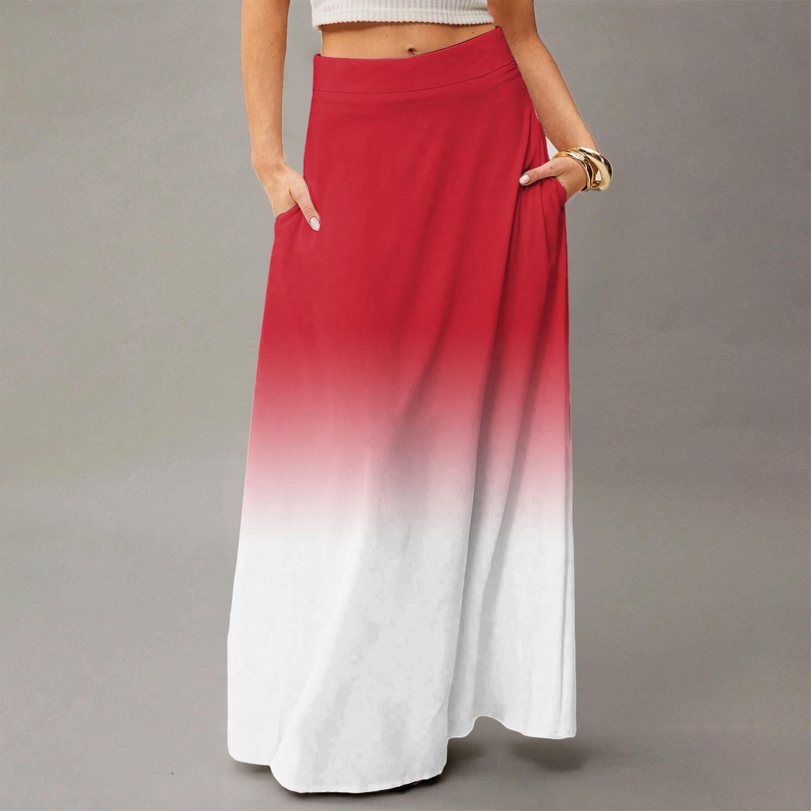 

Женская повседневная складная юбка макси с градиентным принтом, высокой талией, карманом, драпировкой, свободного кроя XL красный