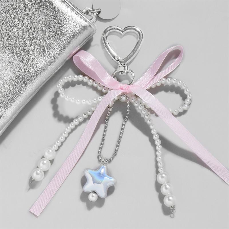 Stylish Love Heart Pendant Bowknot Keychain Accessory Stylish Key Holder for Women Sturdy Alloy Car Key Pendant