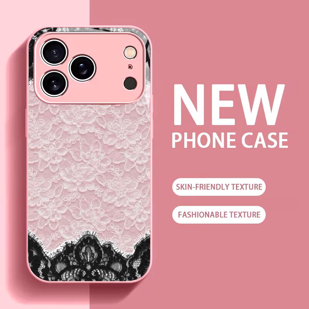 Classic Pink & Black Lace phone case for iphone 17 case for iphone 17 pro max cover Glass for iPhone 17 16 15 14 13 12pm Pro P