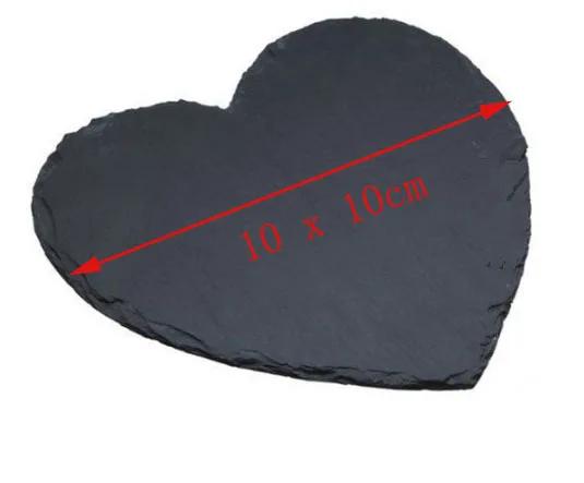 Black Solid Natural Slate Heart Shaped Dinner wedding Plate Barbecue Tray Cake Sushi Stone Dinner Cheese Pizza Flat Food Tray