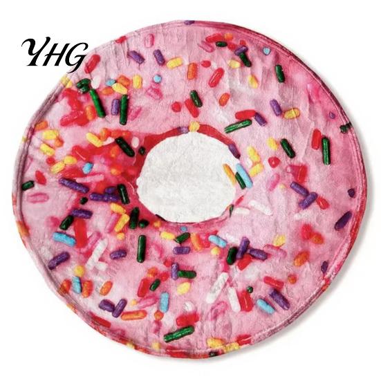 Funny Gift for Kids Round Food Blanket, Realistic Themed Throw 59 Inch Novelty Waffle Pizza Fun Blanket Movie Night Burrito Donut Wrap, Soft Cozy Home