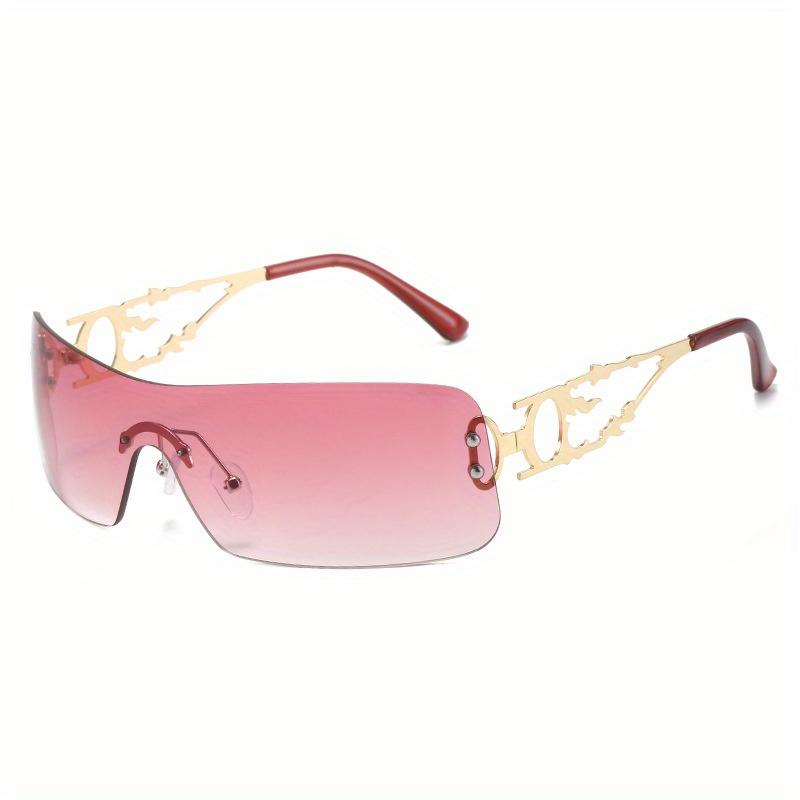 One-Piece Rimless  Wrap Around Fashion Sunglasses For Women Men With Hollow Temple Hip Hop Outdoor Eyewear
