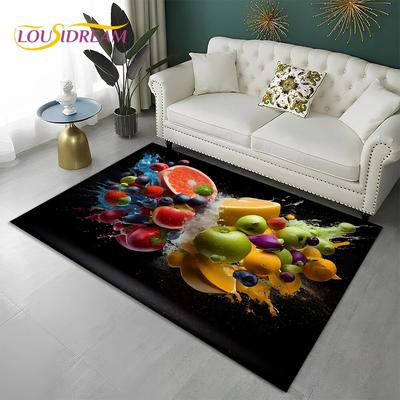 HD Cute Fruit 3D Cartoon Carpet Tapete para Casa Sala de estar Quarto Sofá Cozinha Capacho Decoração, Área Infantil Tapete Antiderrapante Tapete de Chão