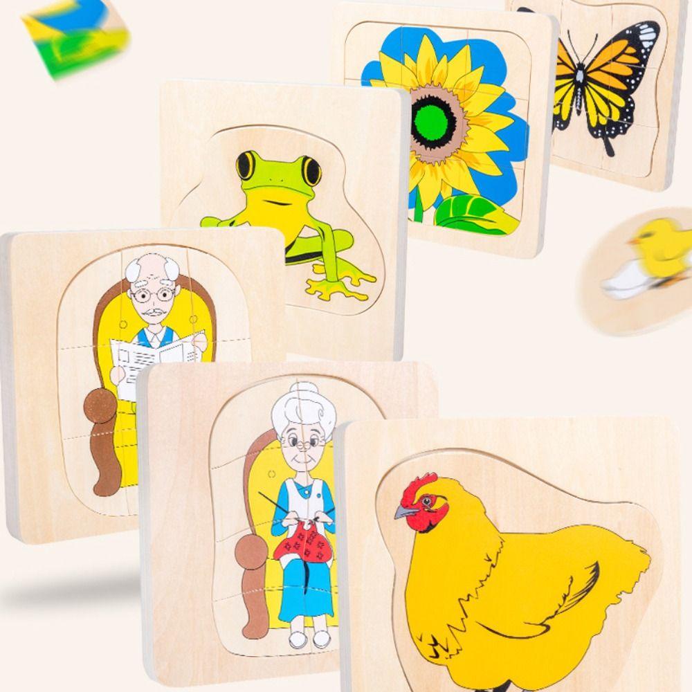 Montessori Multi-Layer Jigsaw Cognitive Growth Puzzles Wooden Toys Kindergarten Kids