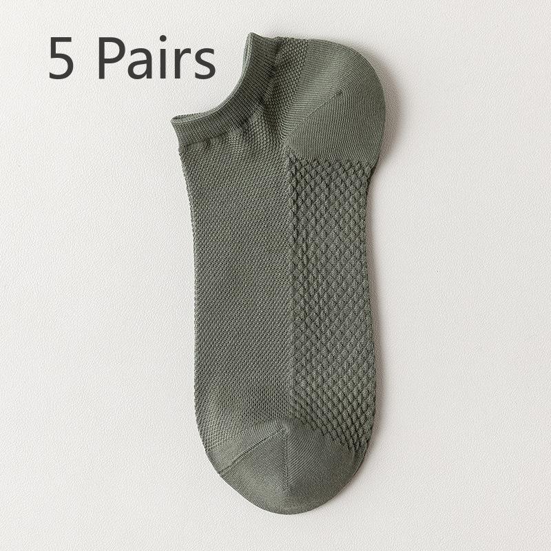 5 Pairs Boat Socks Men's Summer Invisible Socks Deodorant Absorbent Low Top Shallow Mesh Socks Non-slip Heel Socks