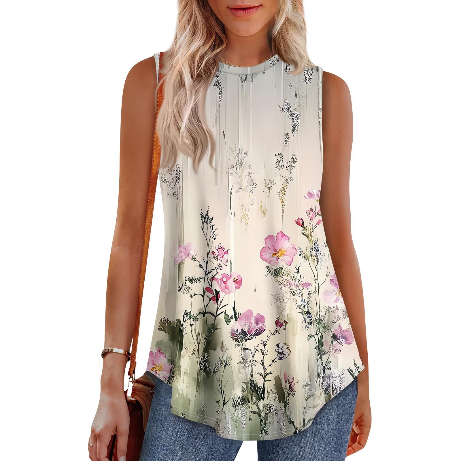 

Женская мода повседневный безрукавка жилет винтажный принт круглый вырез без рукавов топ L