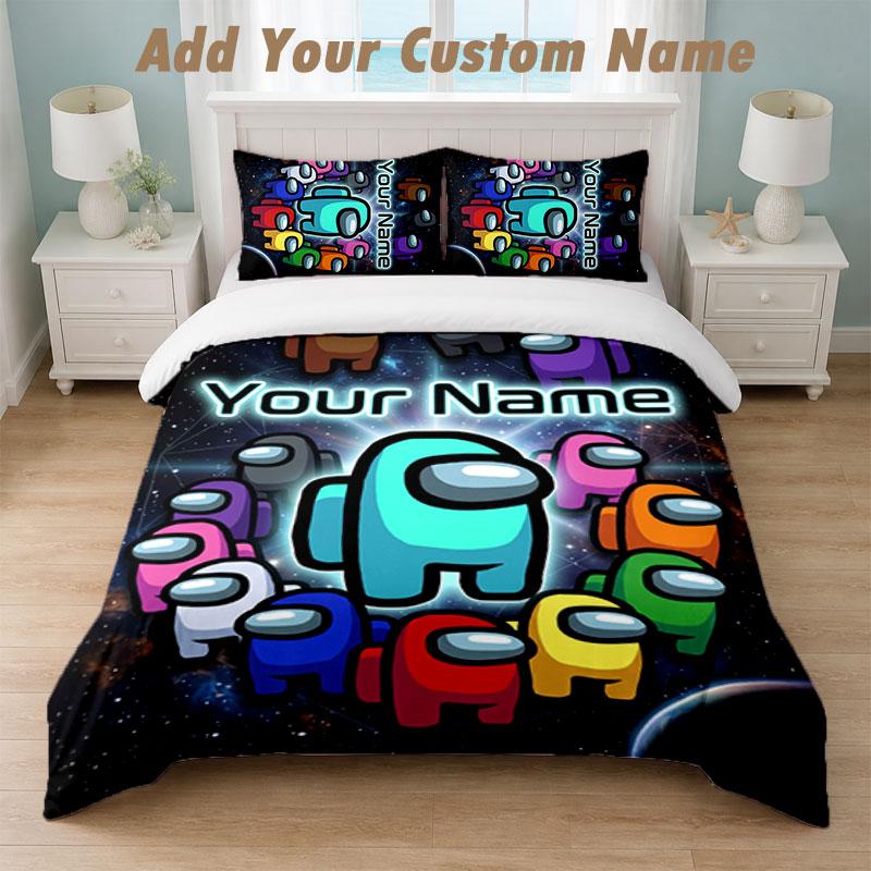 Bedding Set 1 Duvet Cover 2 Pillowcases Among Us Print Soft Bed Linen Bedroom Decor