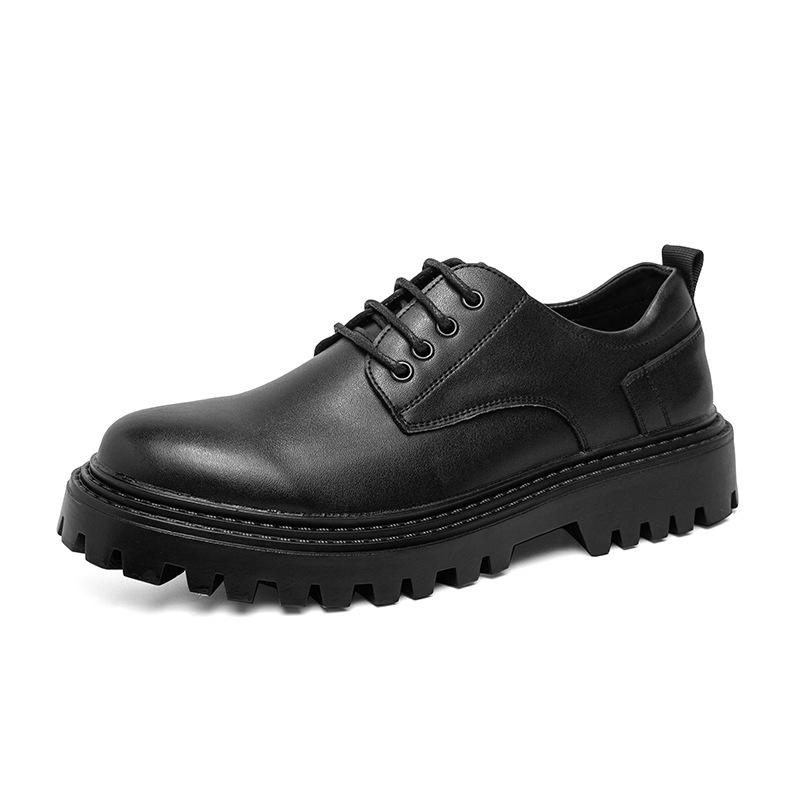 

Small leather shoes men s 2025 autumn new round head lace-up British style black trend 37 size leather shoes 37 чёрный