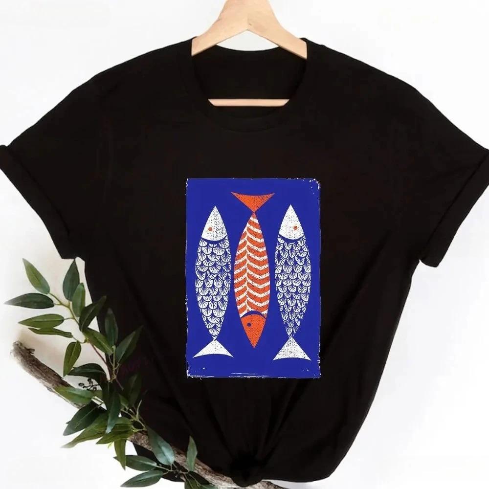 Graphic Fish Nature Tshirt Vacation Style Fish Print Summer Beach Holiday Sandbeach Lover Gift Boho Mod Design Ethnic Cute Tops