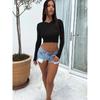 2026 New Spring Women's Fashionable Cropped Slim-Fit T-Shirt Solid Color Long-Sleeve Top