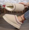 Winter Ankle Boots Women Fleece-Lined Warm Thick-Soled No-Heel Cotton Shoes Half Drag Shoes with Fur Lining for Snowy Landscape
