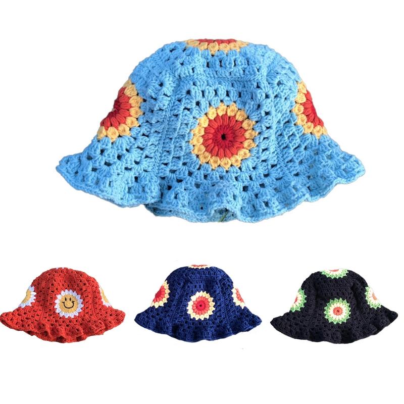 Handmade Crochet Bucket Hat Cute Ladies Outdoor Sports Fisherman Cap for Women Teenagers Casual Spring Summer Sunscreen