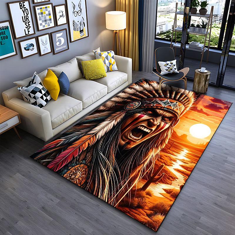 Native Warrior Sunset Design Suitable As a Non-slip Mat for the Living Room or Bedroom Sofa
