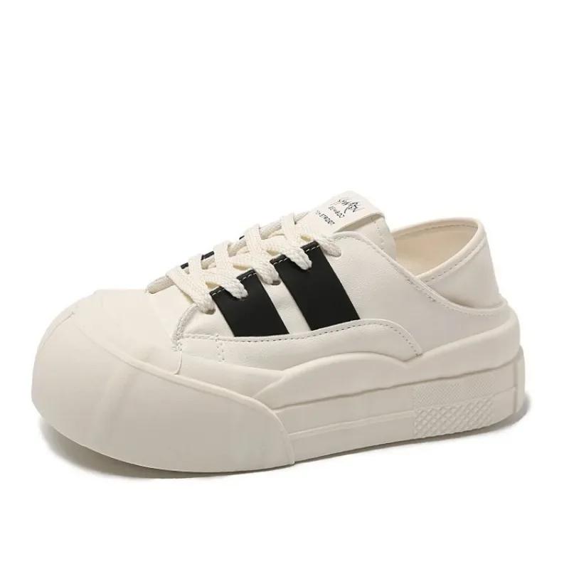 Moda 2024 Nowe 5cm Syntetyczne Damskie Stabilne Wysokie Platformowe Gruba Podeszwa Sneakersy Modne Wiosenne i Jesienne Wulkanizowane Buty Sznurowane