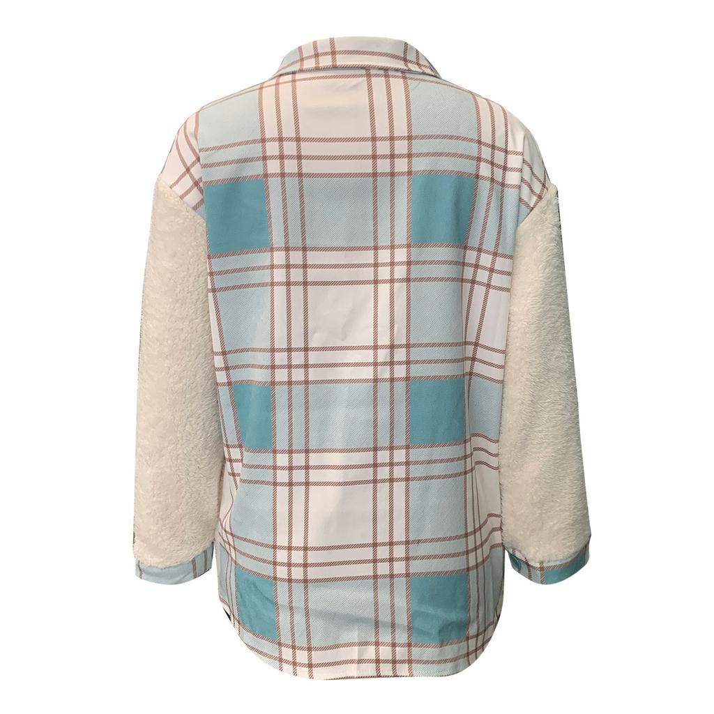 Women Winter Casual Fashion Classic Long Sleeve Lamb Wool Coat Plaid Coat