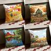 Colorful Farm Painting Cushion Cover Reversible Soft Durable Pillow Cover Home Car MultiScene Use for Daily Comfort