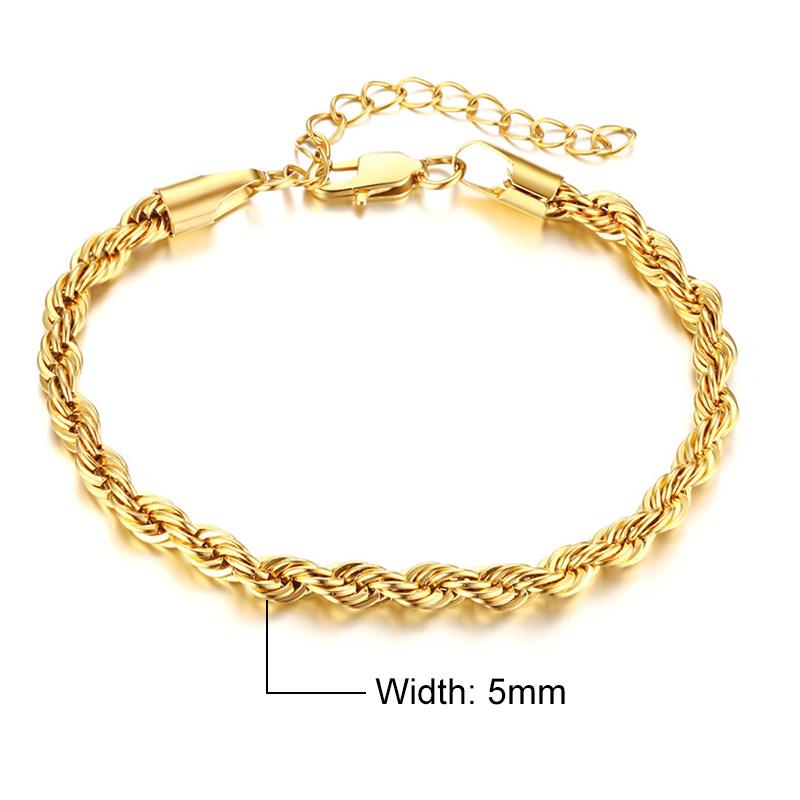 Vnox Schicke Seilkette Armbänder für Damen Herren, 2/3/4/5mm Edelstahl Flash Glieder Damen Handgelenkschmuck, Länge verstellbar