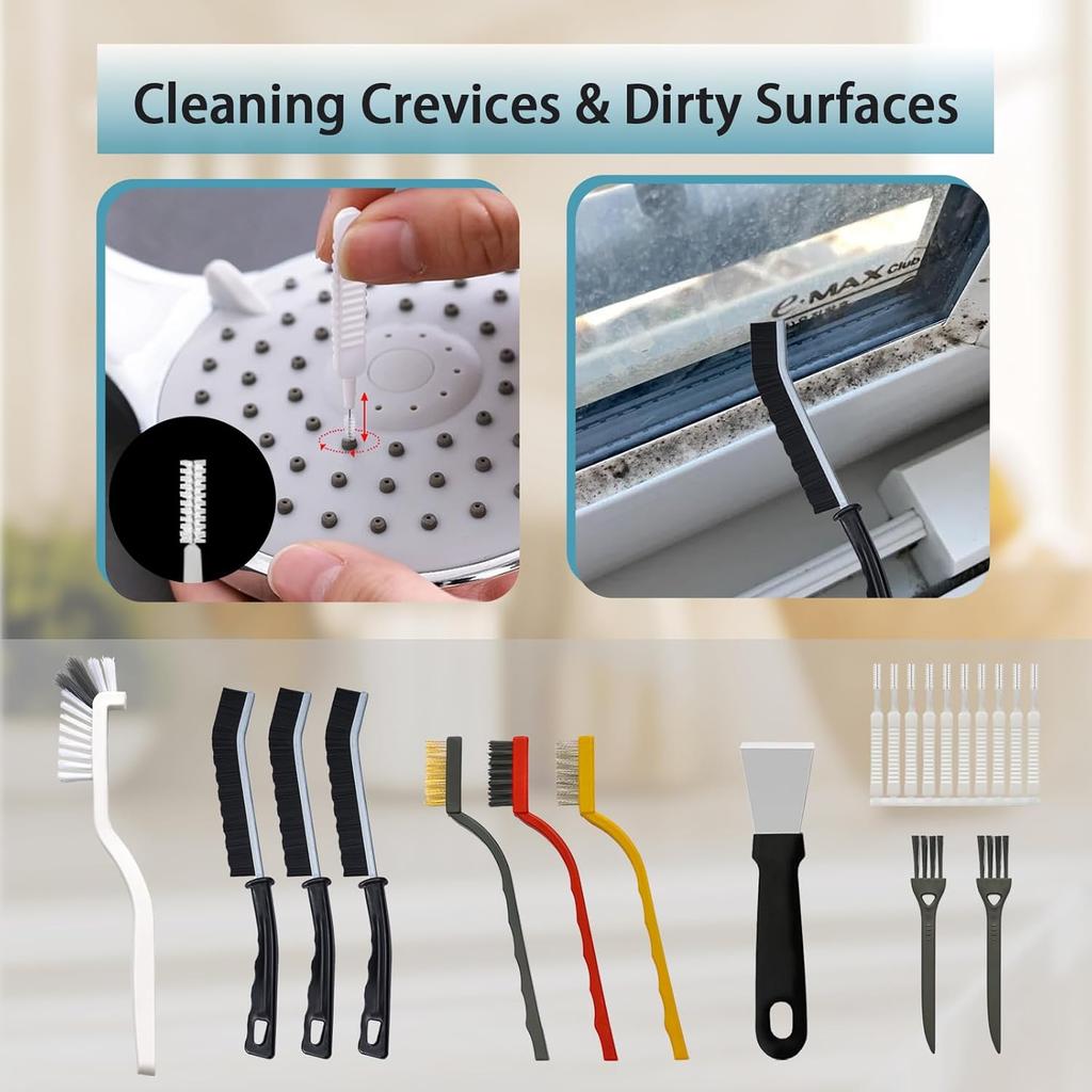 20-Piece Crevice Cleaning Brush Set - Multifunctional Kit With Precision Brushes, Scraper&Shower Cleaner Brush For Car, Kitchen, Bathroom, Grout,