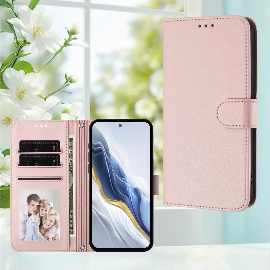Suitable for iPhone 17E, leather-textured solid color business case, Apple 16 card slot hand strap flip cover protective case