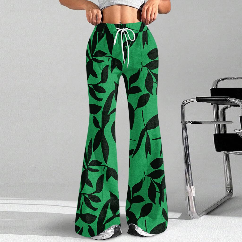 Damenmode Lockerer Kordelzug in der Taille Geblümter Druck Lässige Sporthose Lässige Schlaghose