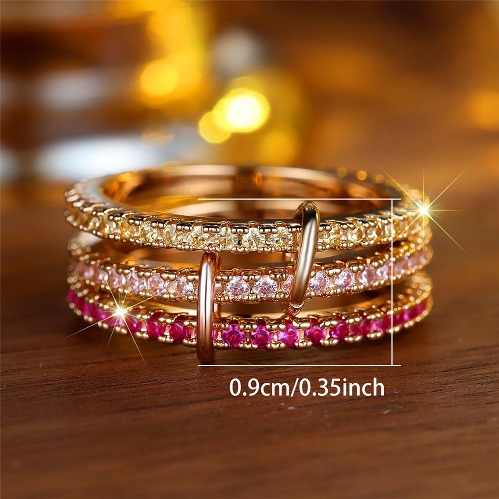 Luxuriöses Damen-Verlobungsring-Set mit weißen und roten Zirkonsteinen, Vintage-Goldfarbe, Braut-Eheringe, Party-Schmuck für Frauen