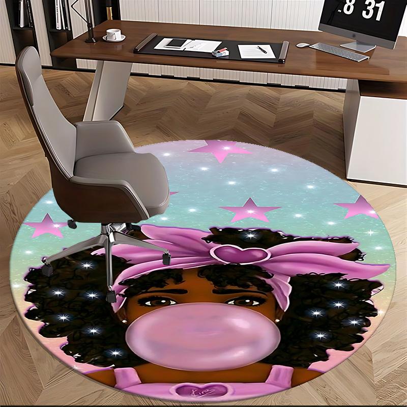 Pink Afro Girl Chair Mat - Round Carpet for Home Decor, Office, Living Room, Bedroom Gift0505b