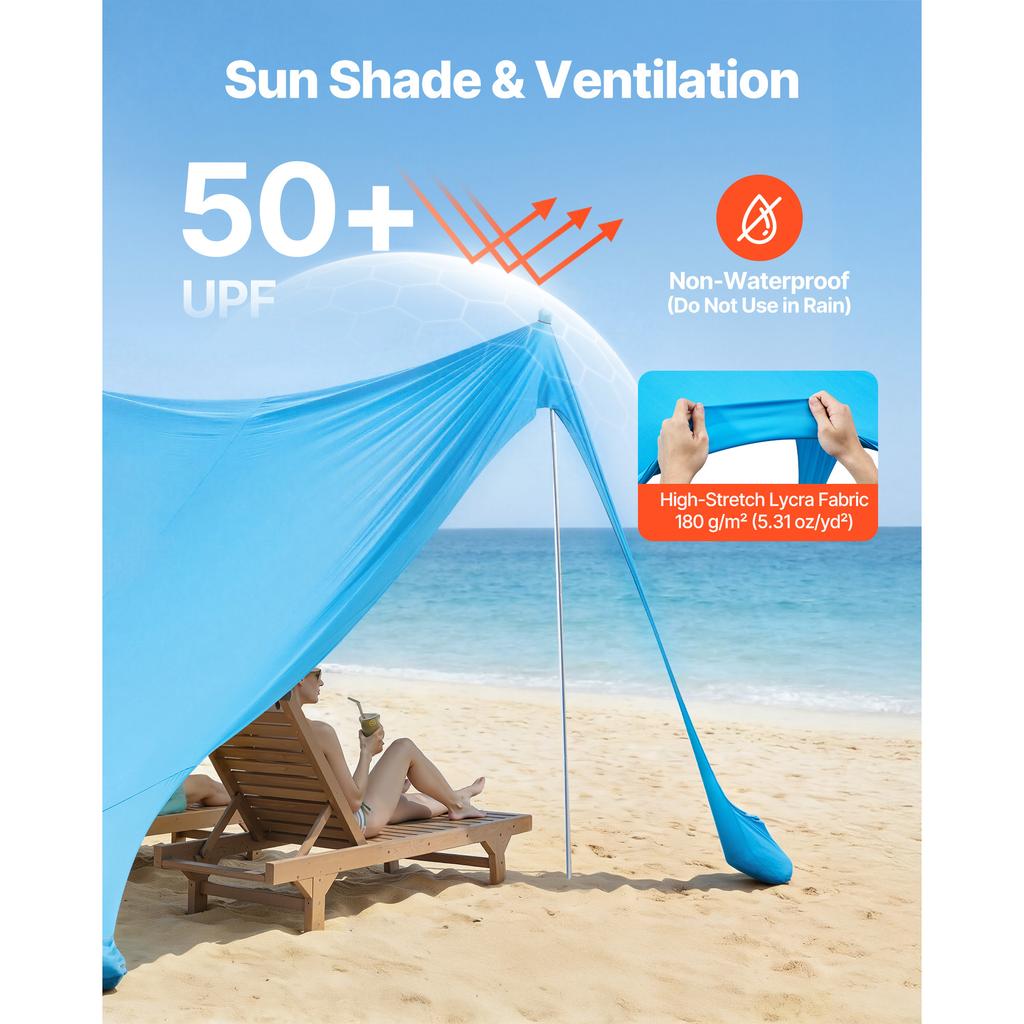 SucceBuy Beach Tent Sun Shelter Easy Pop Up Beach Canopy with Sandbags Stability Poles Sand Shovels Portable Shade for Camping
