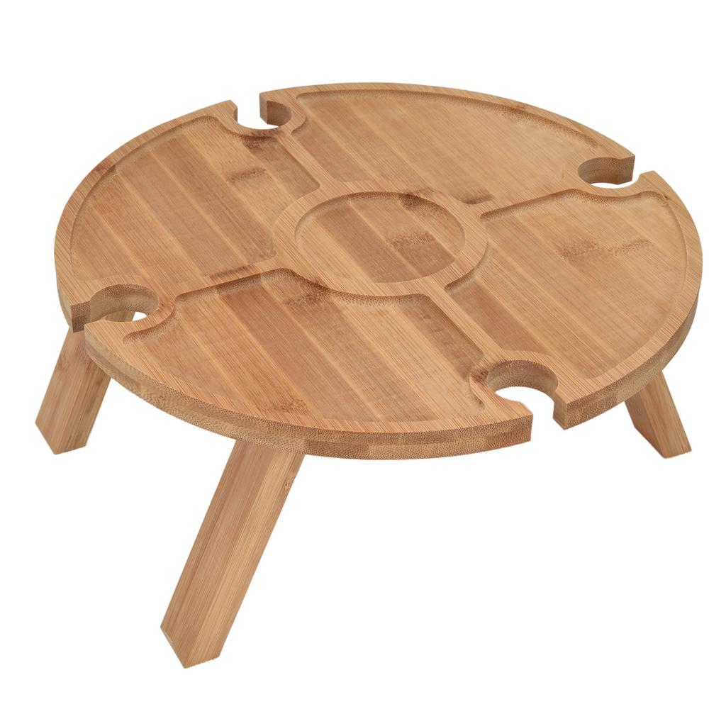 Outdoor Wine Table Folding Wooden Picnic Table with Wine Glass Holder for Hiking Camping Outdoor Dinner