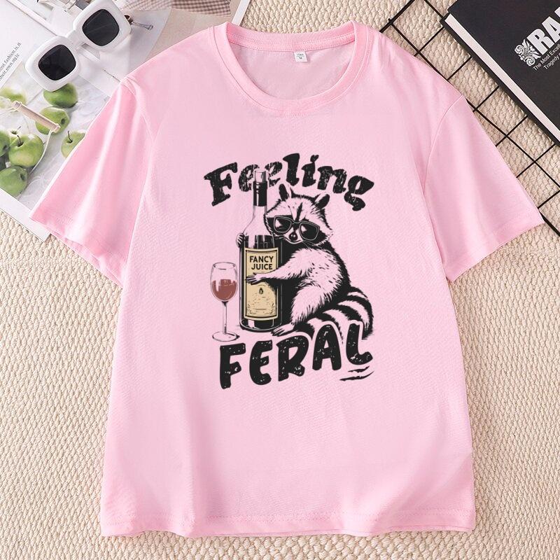 Feeling Feral Funny Raccoon Meme TShirt Unisex Humorous Graphic Tee Funny Unisextal Health Y2K Feral Tees Casual Round Neck Tops