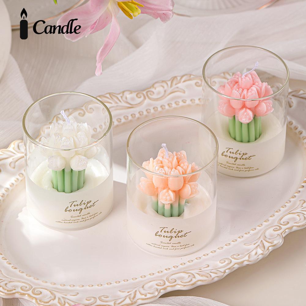 Lover flower scented candle ins atmosphere fragrance gift box tulip bouquet shape scented candle cup