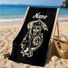 Custom Name Biker Club Anarchy Heart In Space Adventure Microfiber Beach Towel, Lightweight for Summer Travel, Swimming Pool Fan Gift