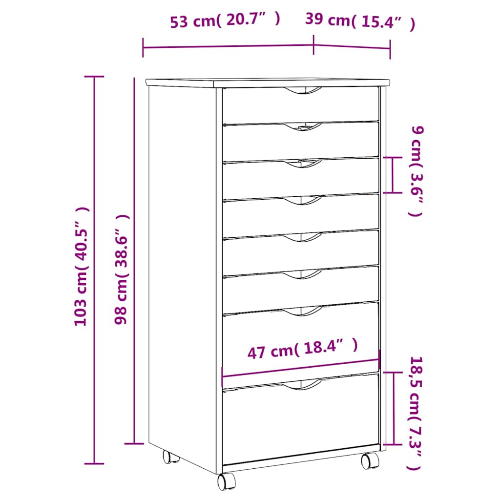 MOSS Mobile Drawer Cabinet in Grey Solid Pine Wood
