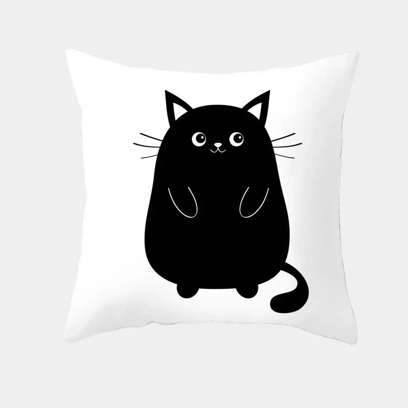 Cute Cartoon Cat Cushion Cover Creative Black White Naughty Cat Pillow Case Home Textiles Decorative Pillow Cover For Sofa