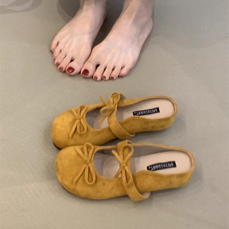 Gentle Fairy Wind Bag Head Slippers Temperament Elegant Bow Round Head Lazy Half Drag 35