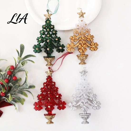 Acrylic Flower Tree Figurines Christmas Ornament with Lanyard, Xmas Shaped Gift for Friends Family Decorative Hanging Pendant Holiday Tree,