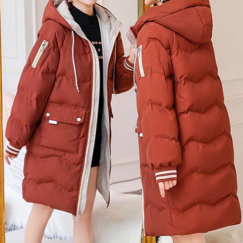 Winter Down-padded Jacket for Women Korean Style Relaxed Fit Mid-length Large Size Thickened Cotton-padded Jacket